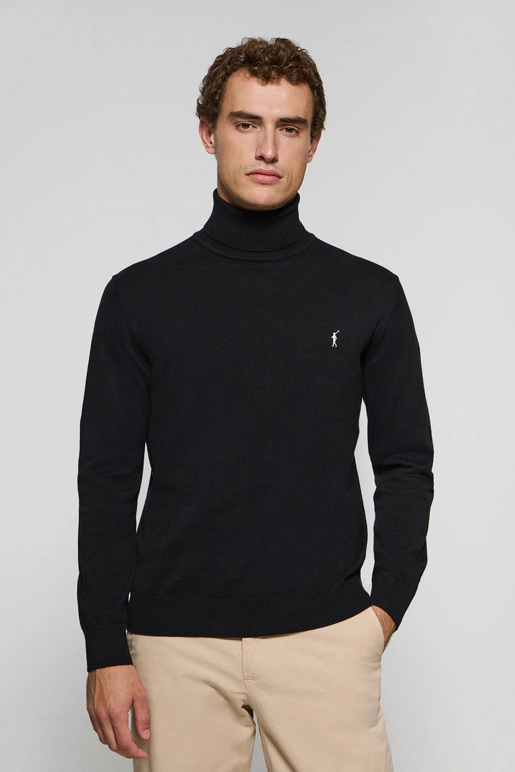 Jersey de punto negro con cuello elevado y logo bordado Rigby Go