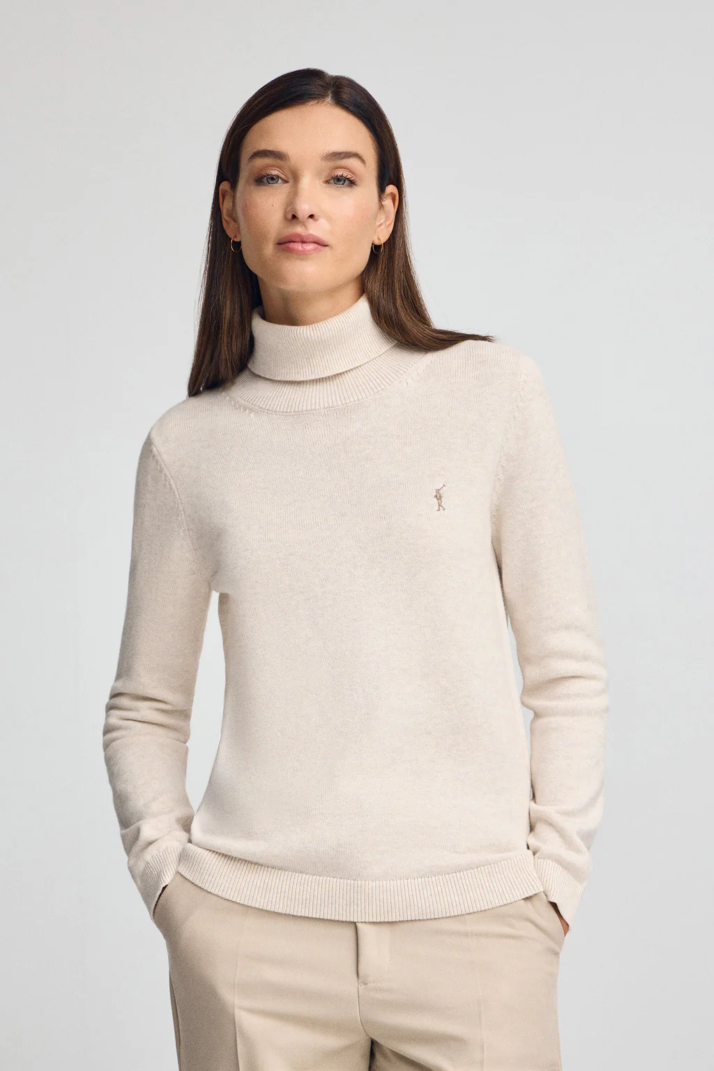 Jersey color crudo vigoré de mezcla lana con cuello vuelto y bordado Rigby Go