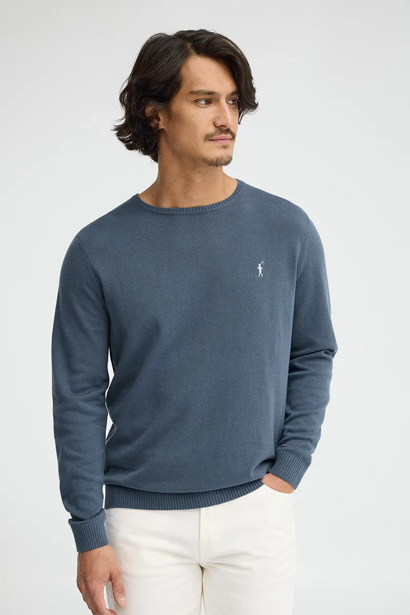 Jersey azul denim de cuello redondo con logo Rigby Go - Image 2