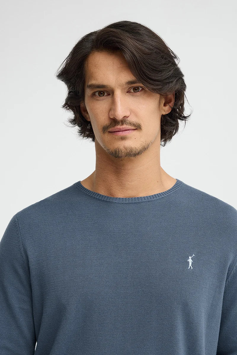 Jersey azul denim de cuello redondo con logo Rigby Go - Image 3
