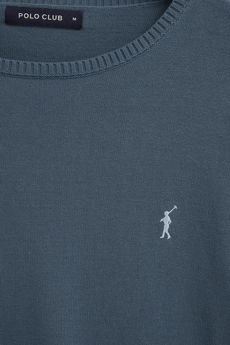 Jersey azul denim de cuello redondo con logo Rigby Go - Image 7