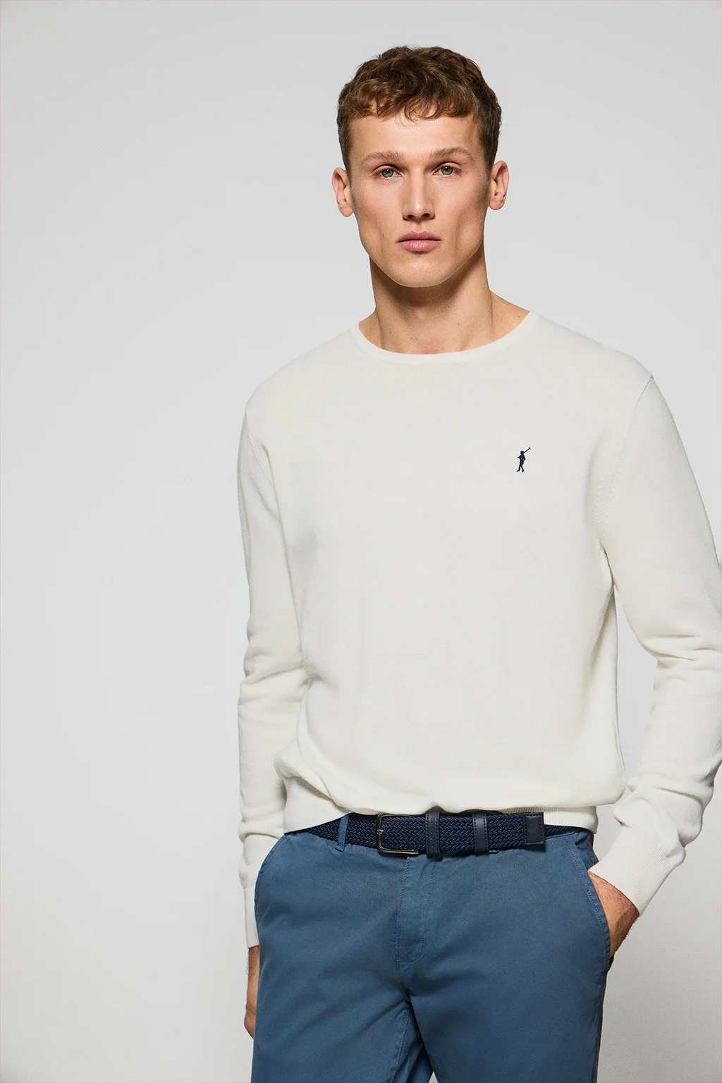 Jersey beige de punto con cuello redondo y bordado Rigby Go