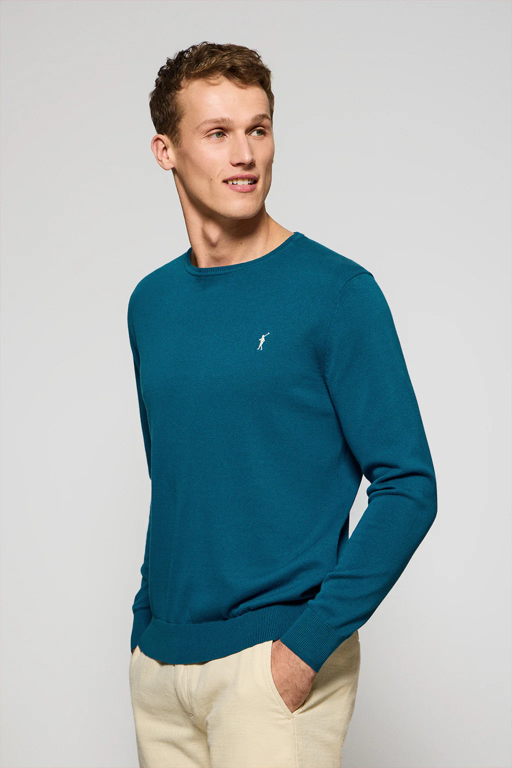 Jersey azul verdoso de punto con cuello redondo y bordado Rigby Go