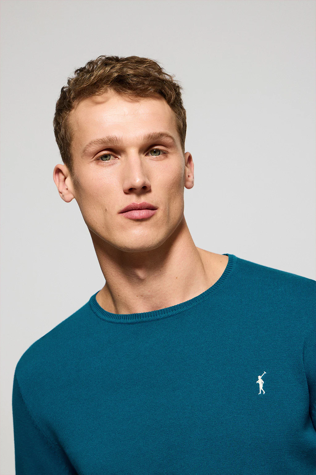 Jersey azul verdoso de punto con cuello redondo y bordado Rigby Go - Image 2