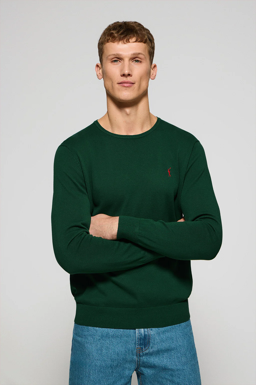 Jersey verde botella de punto con cuello redondo y bordado Rigby Go