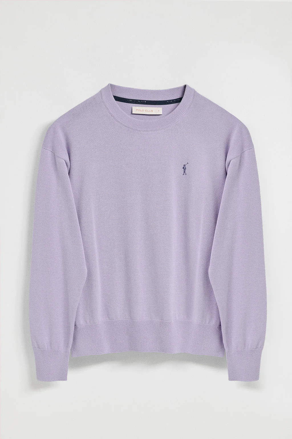 Jersey de punto color lavanda con cuello redondo y logo bordado Rigby Go - Image 5