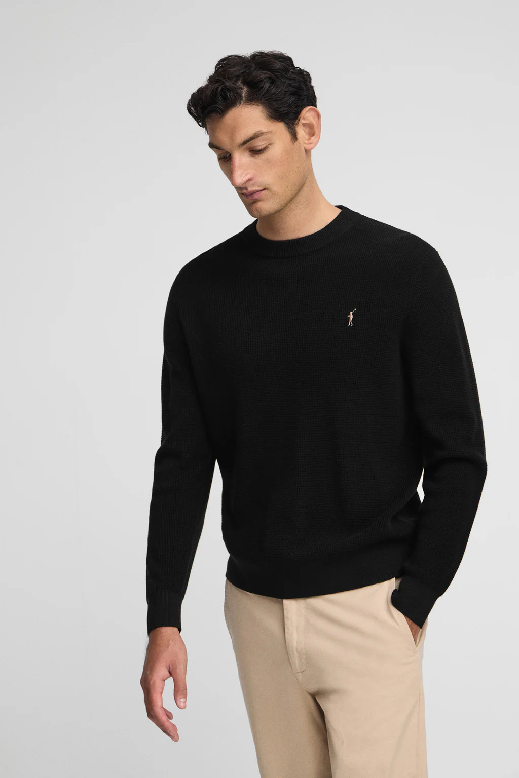 Jersey negro de cuello redondo con estructura waffle y bordado Rigby Go