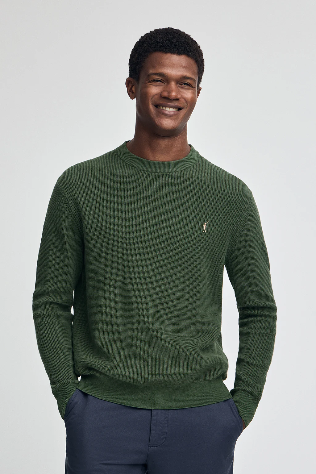 Jersey verde lodo de cuello redondo con estructura waffle y bordado Rigby Go