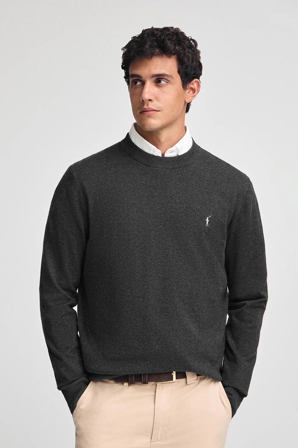 Jersey gris oscuro vigoré de mezcla de lana y bordado Rigby Go