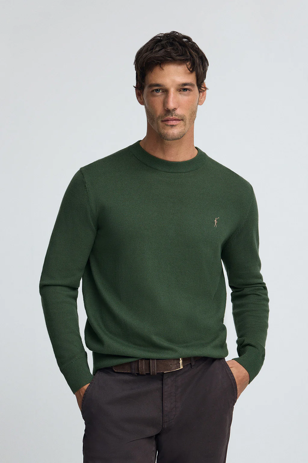 Jersey verde lodo de mezcla de lana y bordado Rigby Go