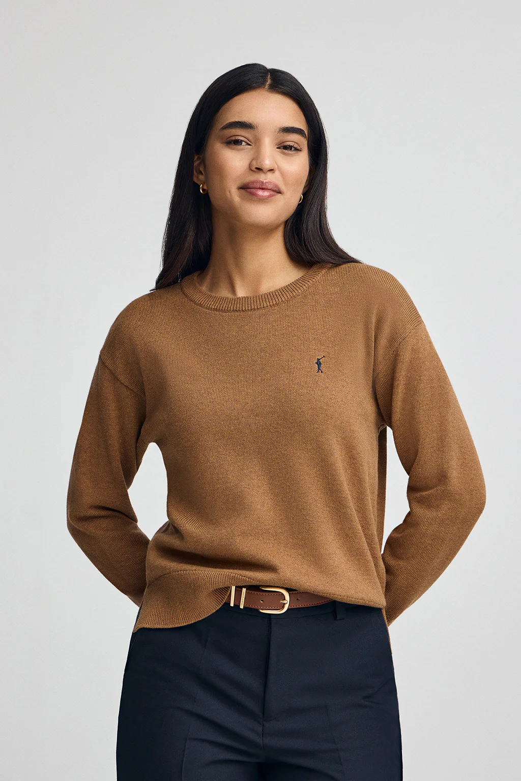 Jersey camel vigoré y cuello redondo en mezcla de lana y bordado Rigby Go - Image 2