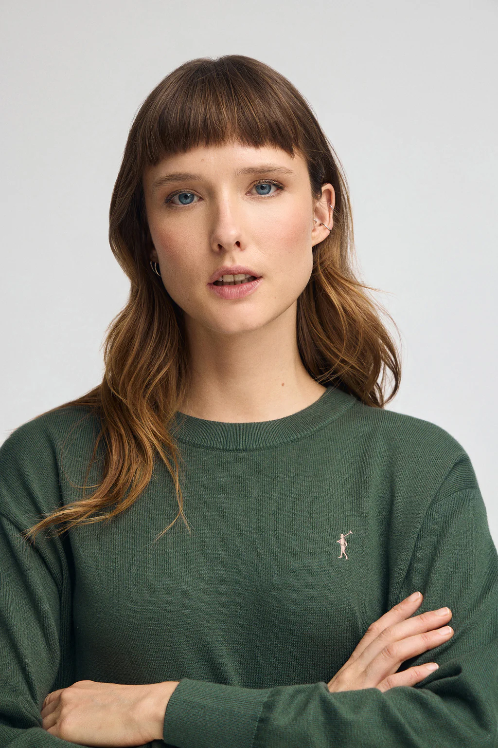 Jersey verde lodo de cuello redondo con mezcla de lana y bordado Rigby Go