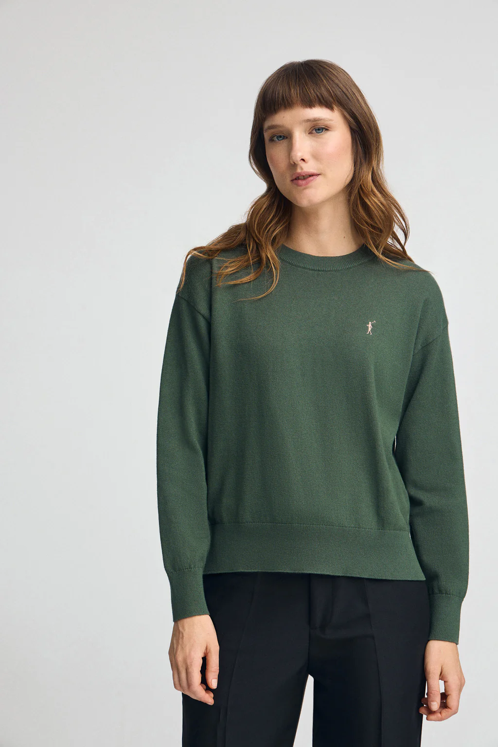 Jersey verde lodo de cuello redondo con mezcla de lana y bordado Rigby Go - Image 2