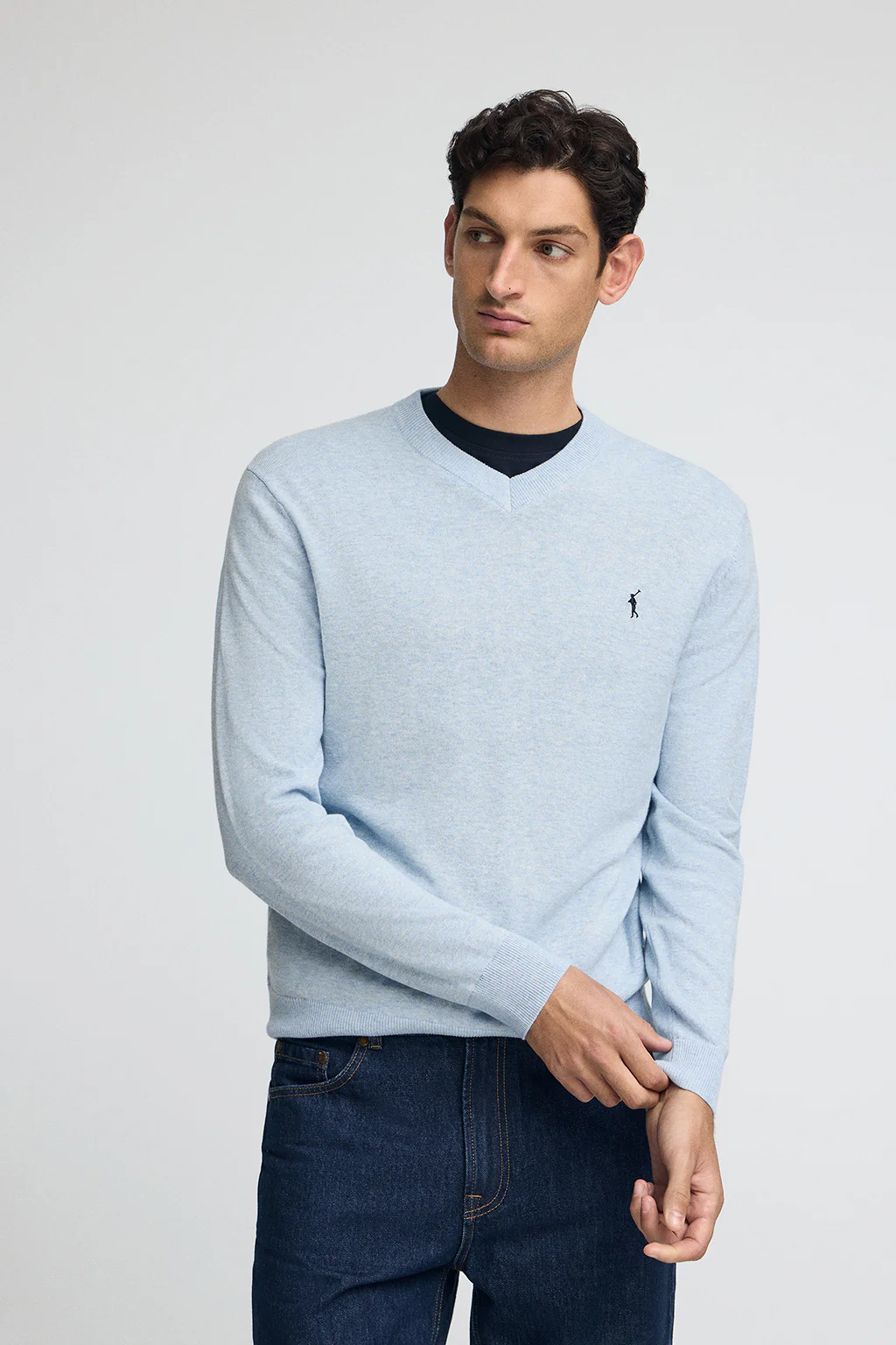 Jersey azul claro vigoré de algodón con cuello de pico y bordado Rigby Go