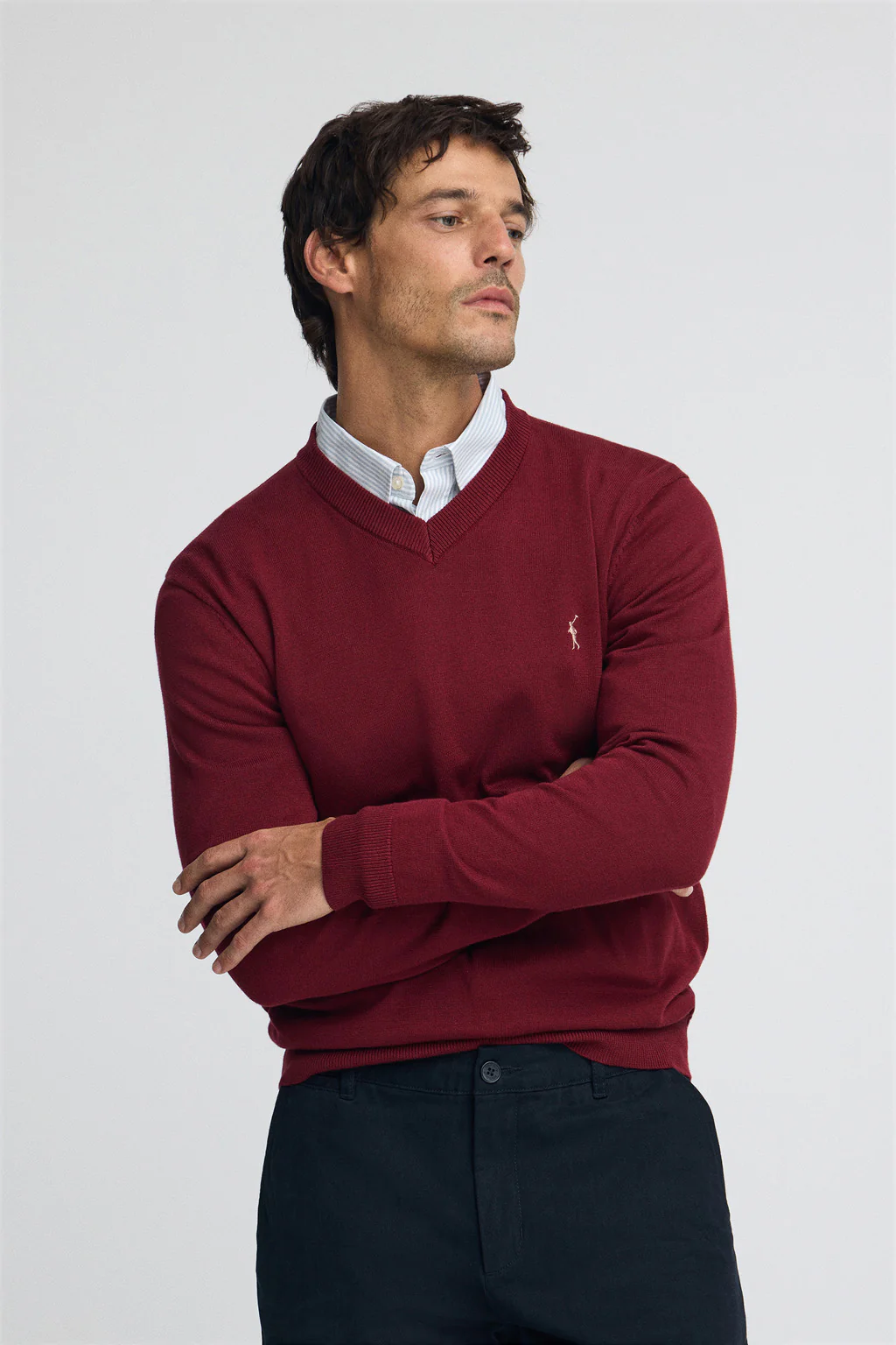 Jersey granate de algodón con cuello de pico y bordado Rigby Go