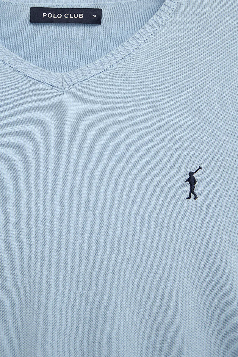 Jersey azul claro de cuello en pico con bordado Rigby Go - Image 7