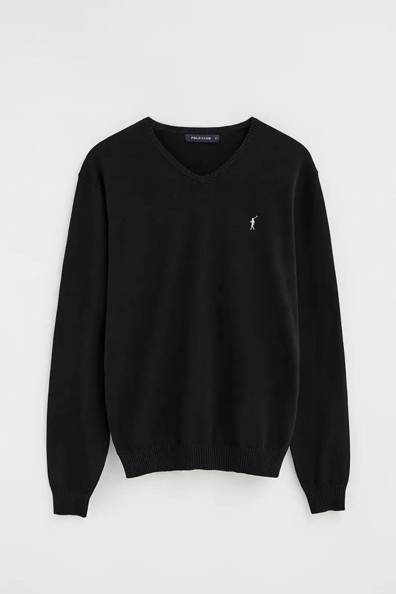 Jersey negro de cuello en pico con bordado Rigby Go - Image 9