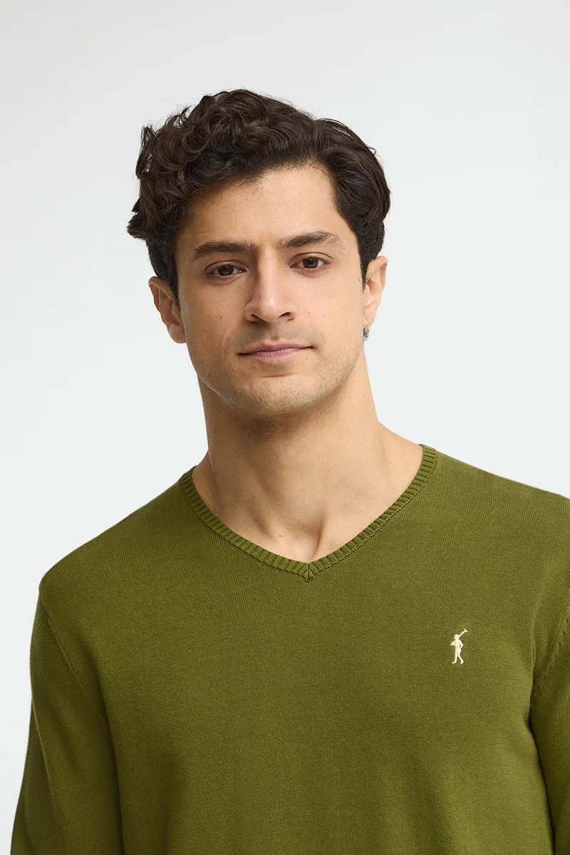 Jersey verde musgo de cuello en pico con bordado Rigby Go - Image 3