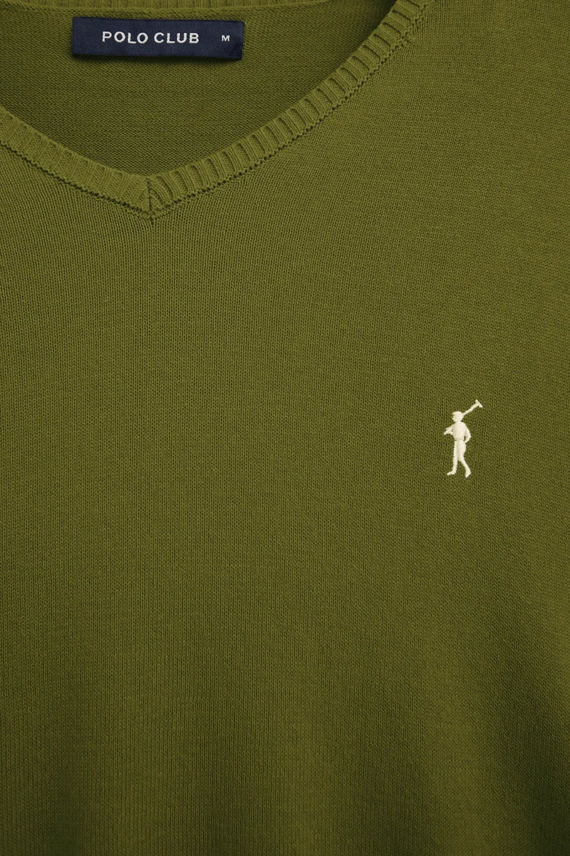 Jersey verde musgo de cuello en pico con bordado Rigby Go - Image 7