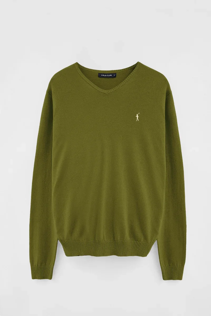 Jersey verde musgo de cuello en pico con bordado Rigby Go - Image 9