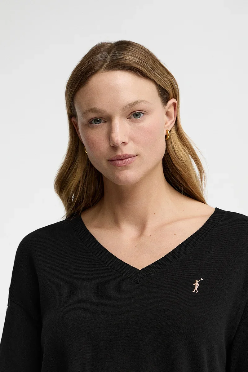 Jersey negro de cuello pico con logo Rigby Go - Image 2