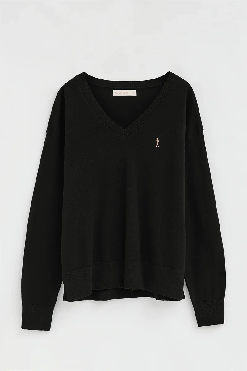 Jersey negro de cuello pico con logo Rigby Go - Image 8