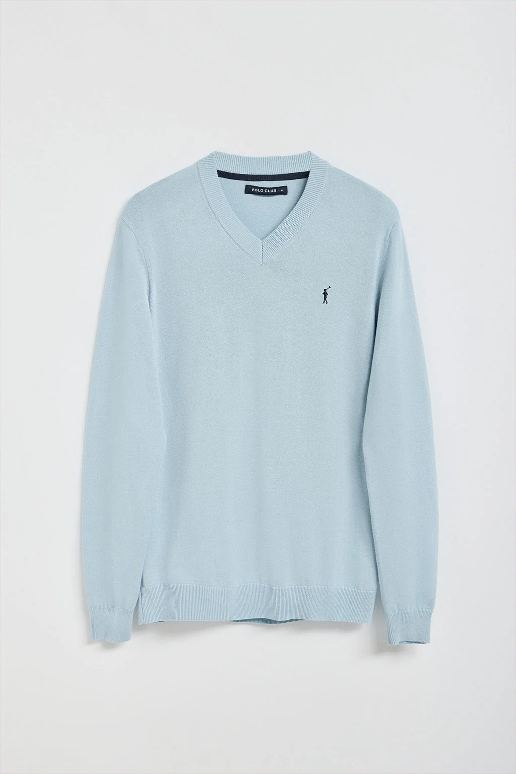 Jersey de punto azul claro con cuello de pico y bordado Rigby Go - Image 8