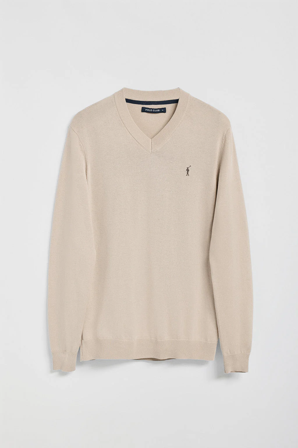 Jersey de punto beige con cuello de pico y bordado Rigby Go - Image 5