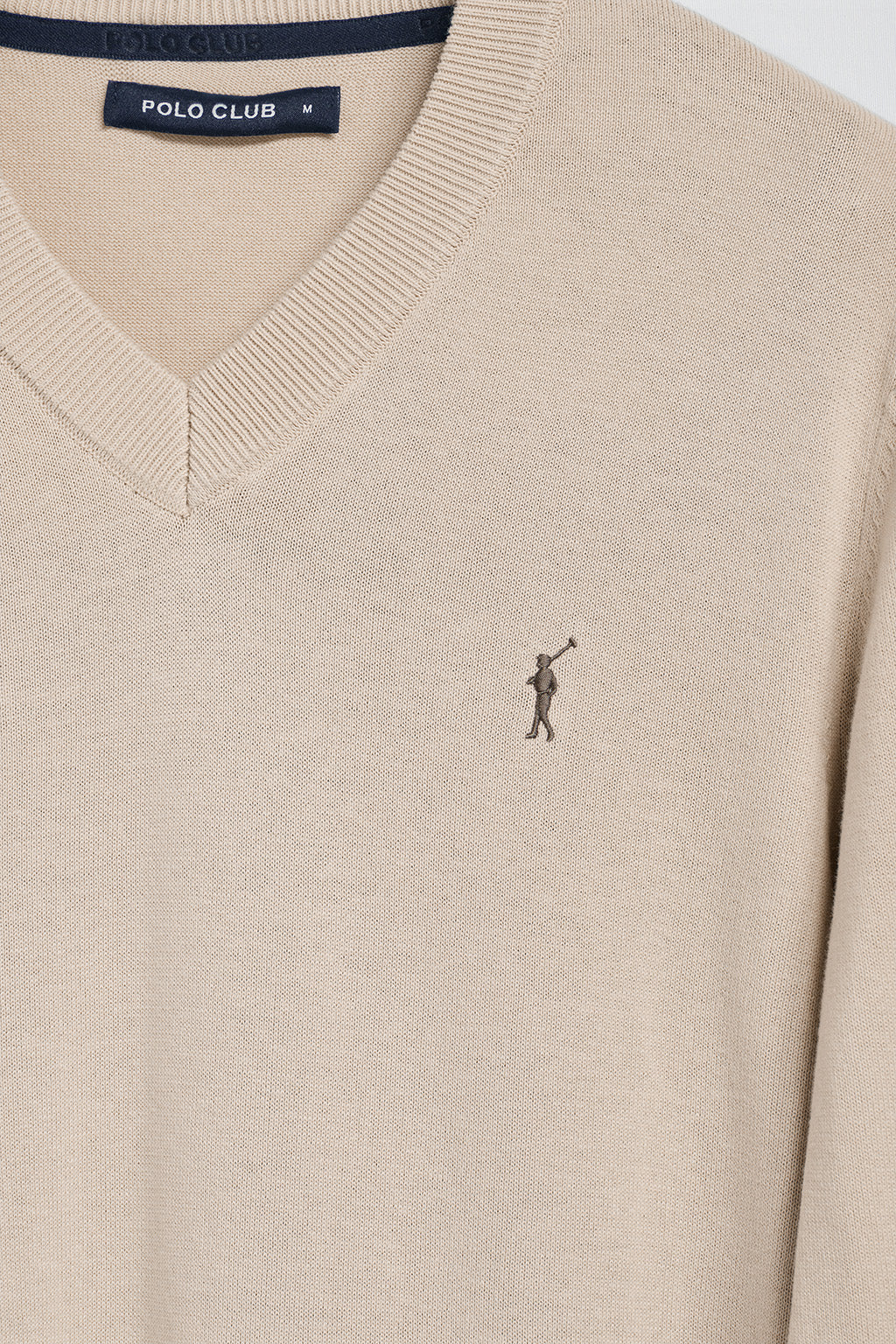 Jersey de punto beige con cuello de pico y bordado Rigby Go - Image 6