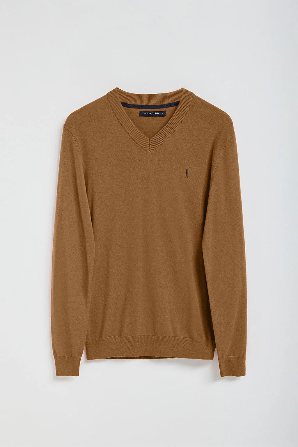 Jersey de punto color camel con cuello de pico y bordado Rigby Go - Image 8