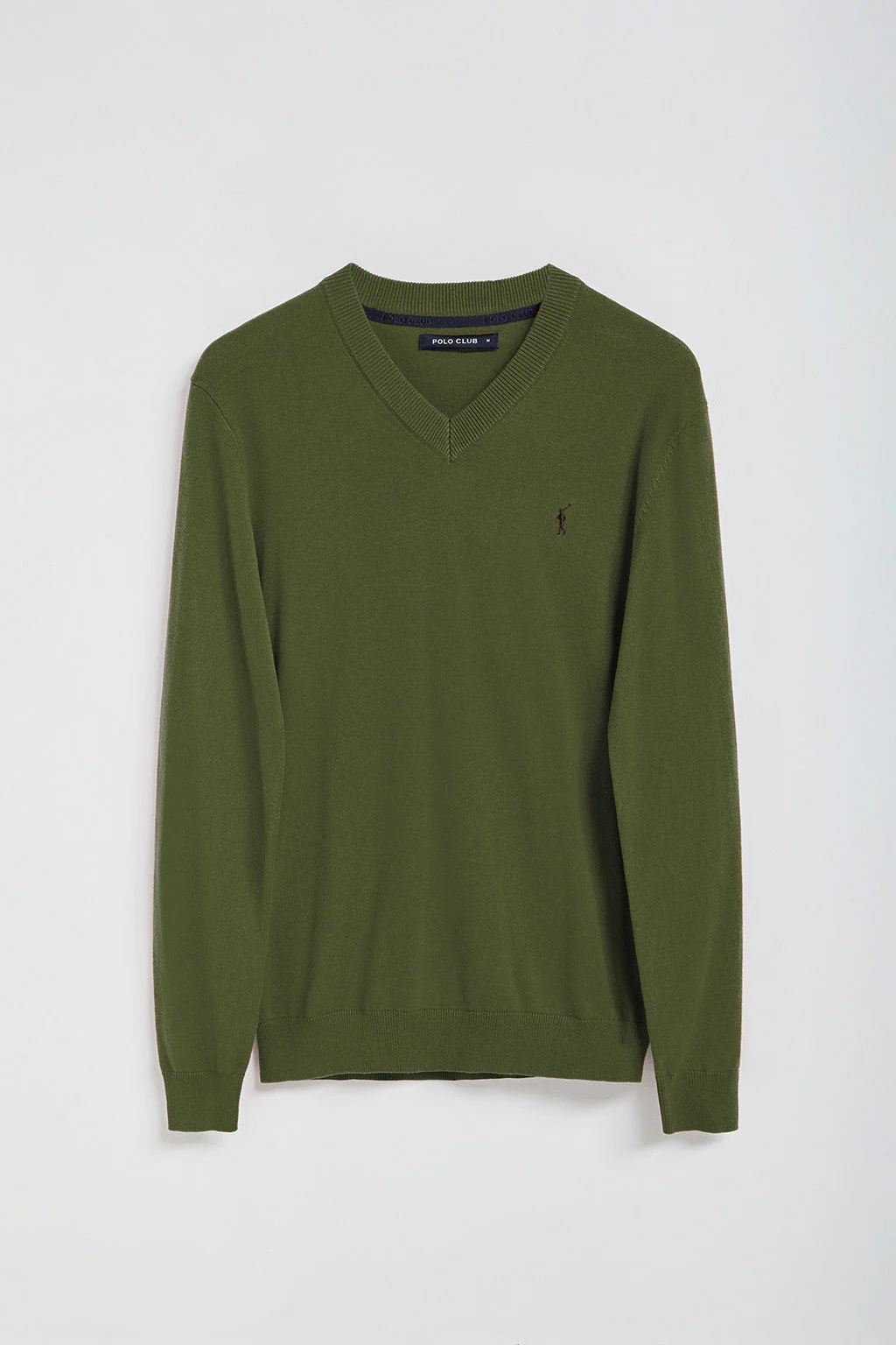 Jersey de punto verde caqui con cuello de pico y bordado Rigby Go - Image 8