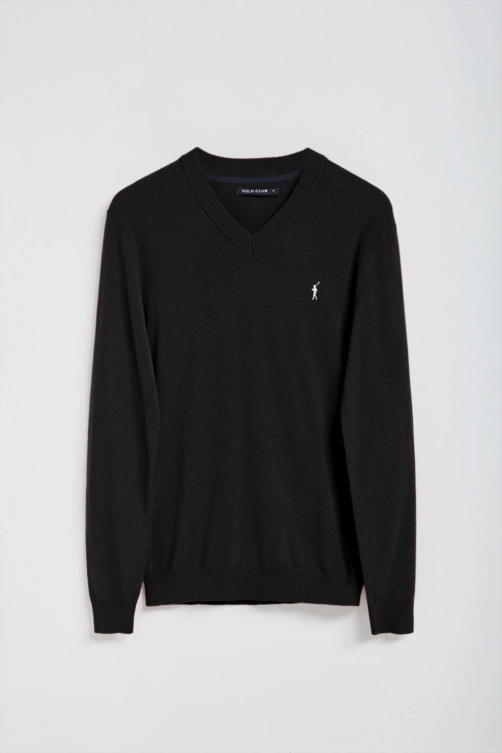 Jersey de punto negro con cuello de pico y bordado Rigby Go - Image 6