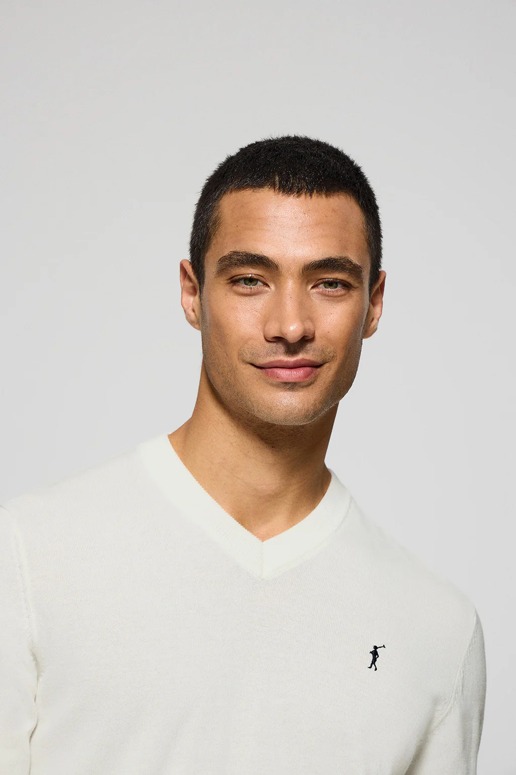Jersey beige de punto con cuello de pico y bordado Rigby Go - Image 2