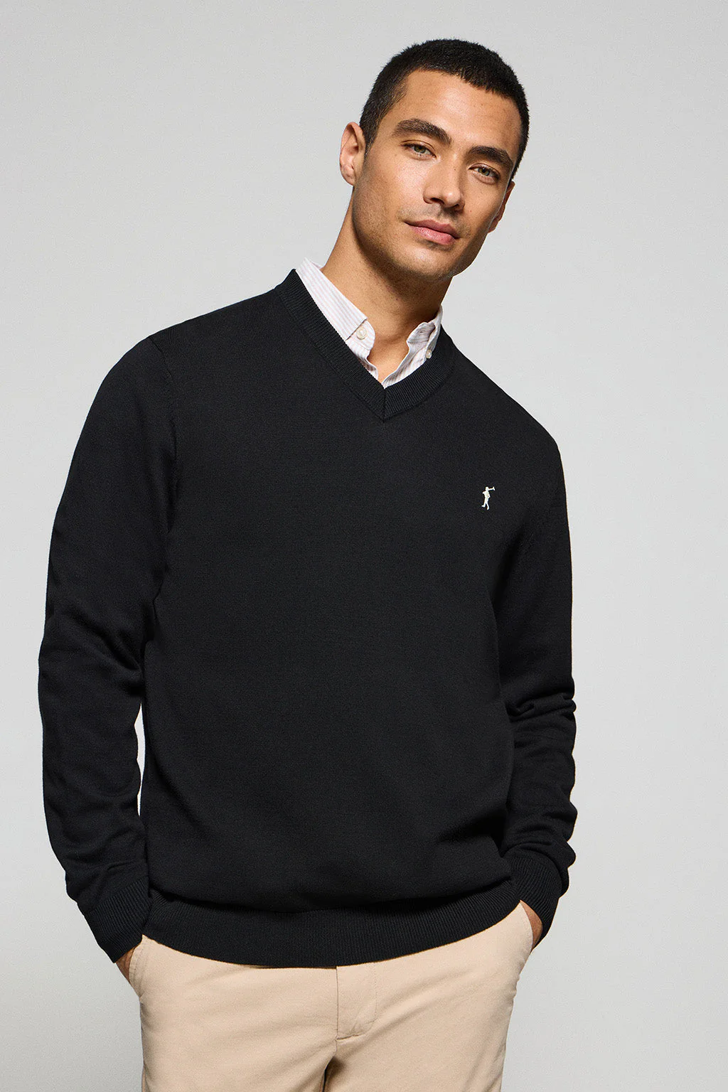 Jersey negro de punto con cuello de pico y bordado Rigby Go