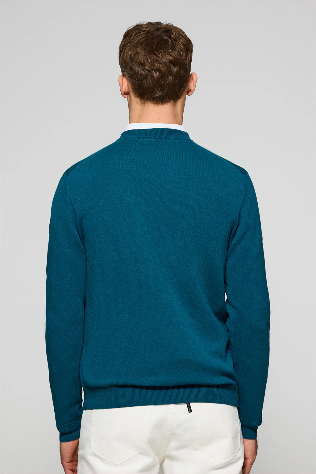 Jersey azul verdoso de punto con cuello de pico y bordado Rigby Go - Image 4