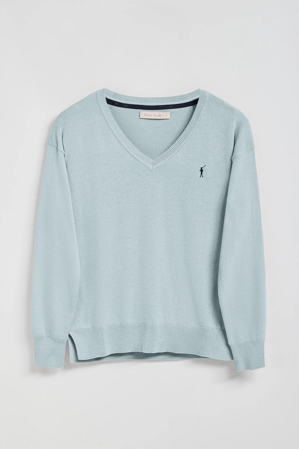 Jersey de punto azul claro con cuello de pico y logo bordado Rigby Go - Image 8