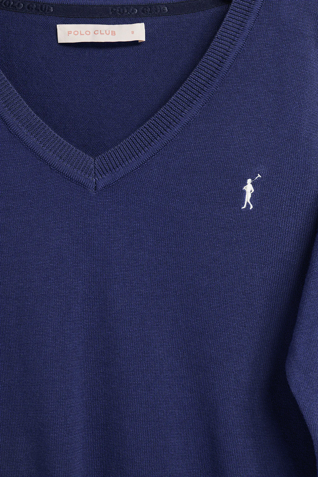 Jersey de punto azul océano con cuello de pico y logo bordado Rigby Go - Image 11