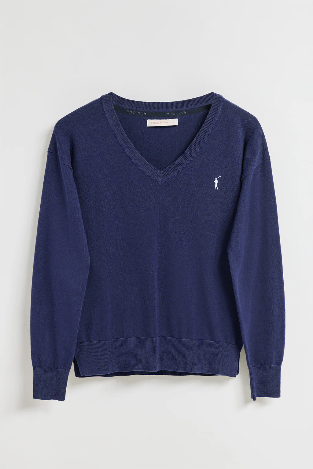 Jersey de punto azul océano con cuello de pico y logo bordado Rigby Go - Image 6