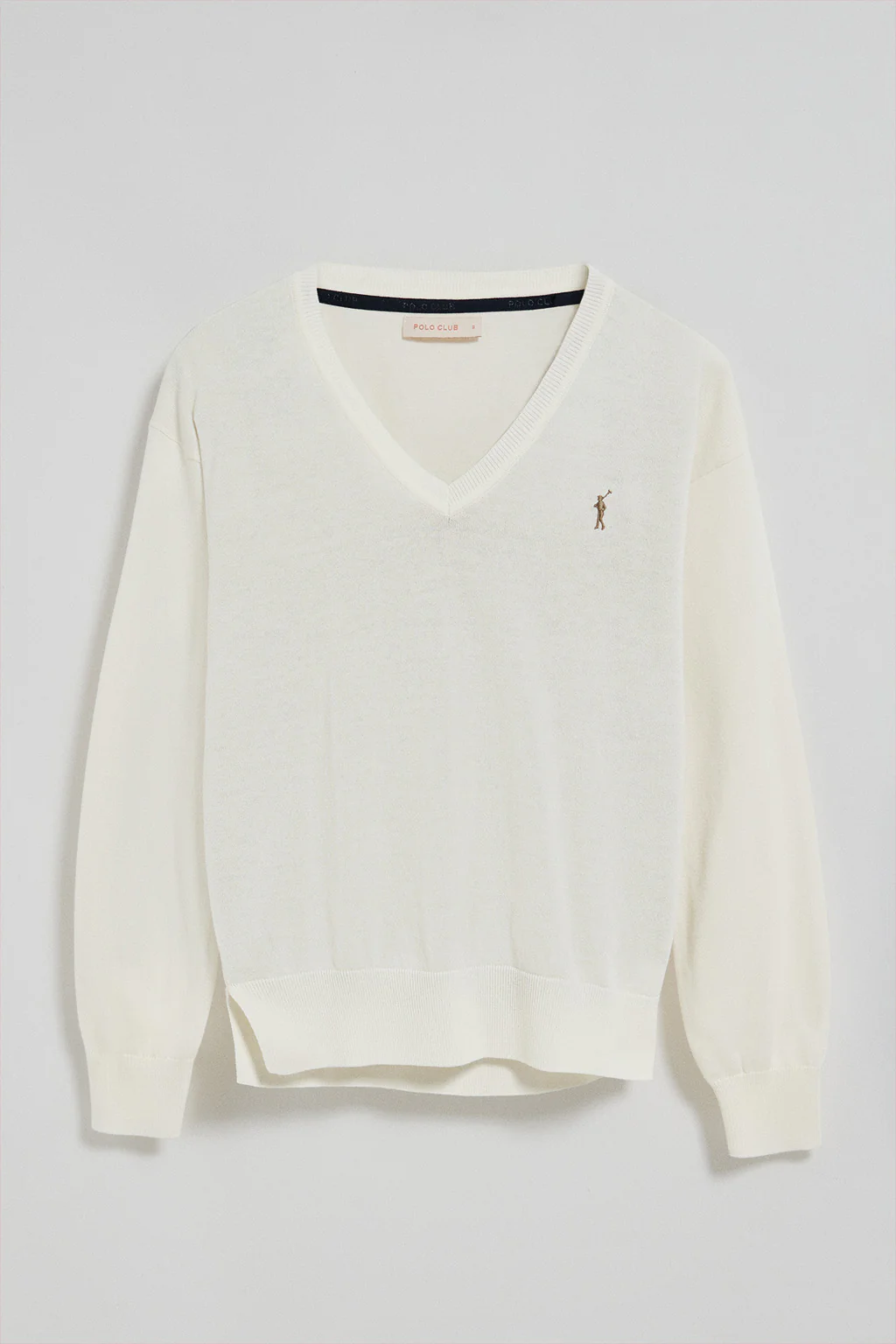 Jersey de punto color crudo con cuello de pico y logo bordado Rigby Go - Image 5