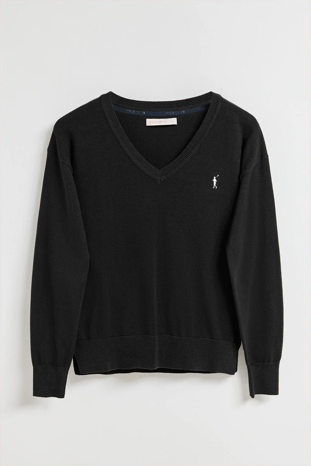Jersey de punto negro con cuello de pico y logo bordado Rigby Go - Image 8