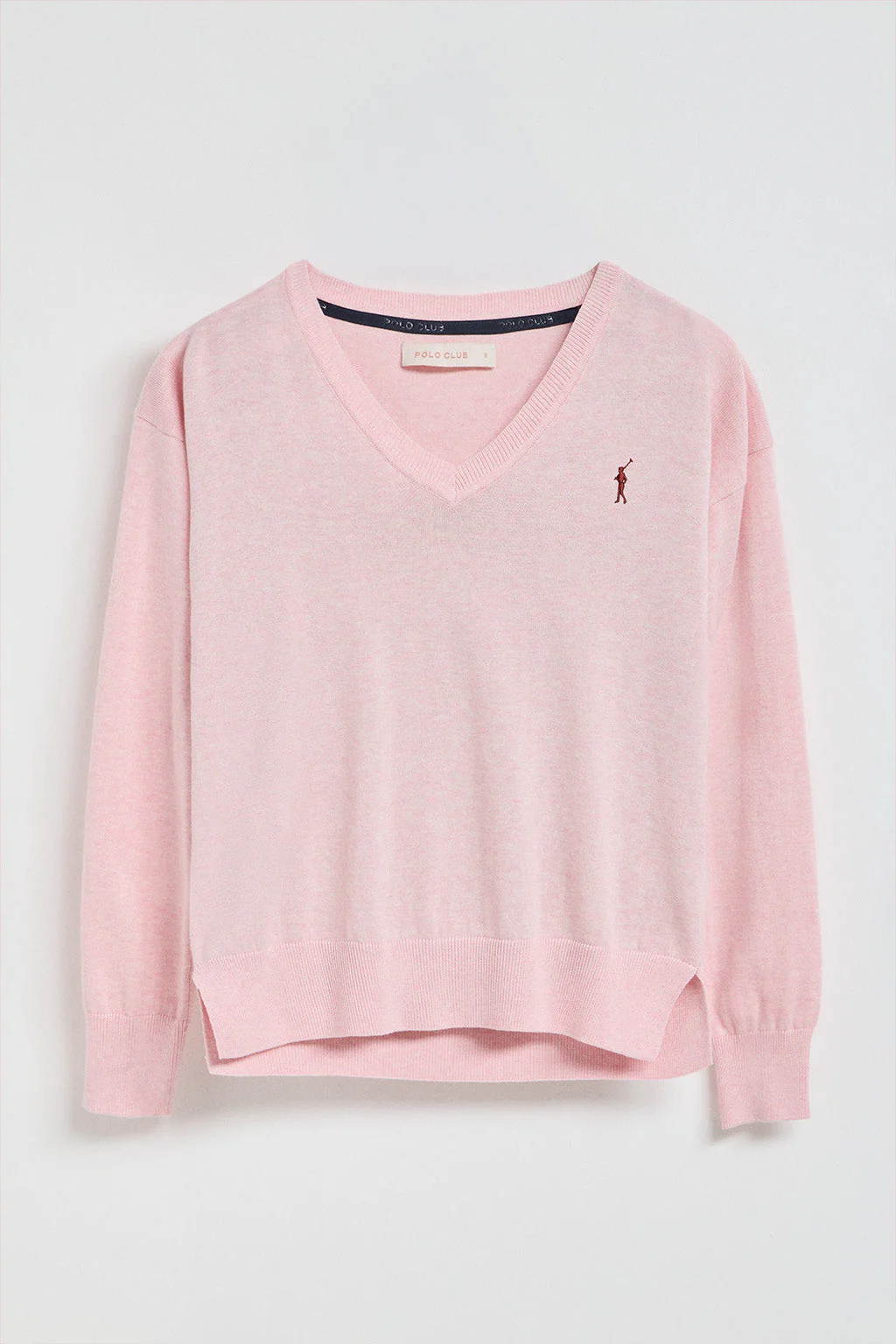Jersey de punto color rosa vigoré con cuello de pico y logo bordado Rigby Go - Image 5