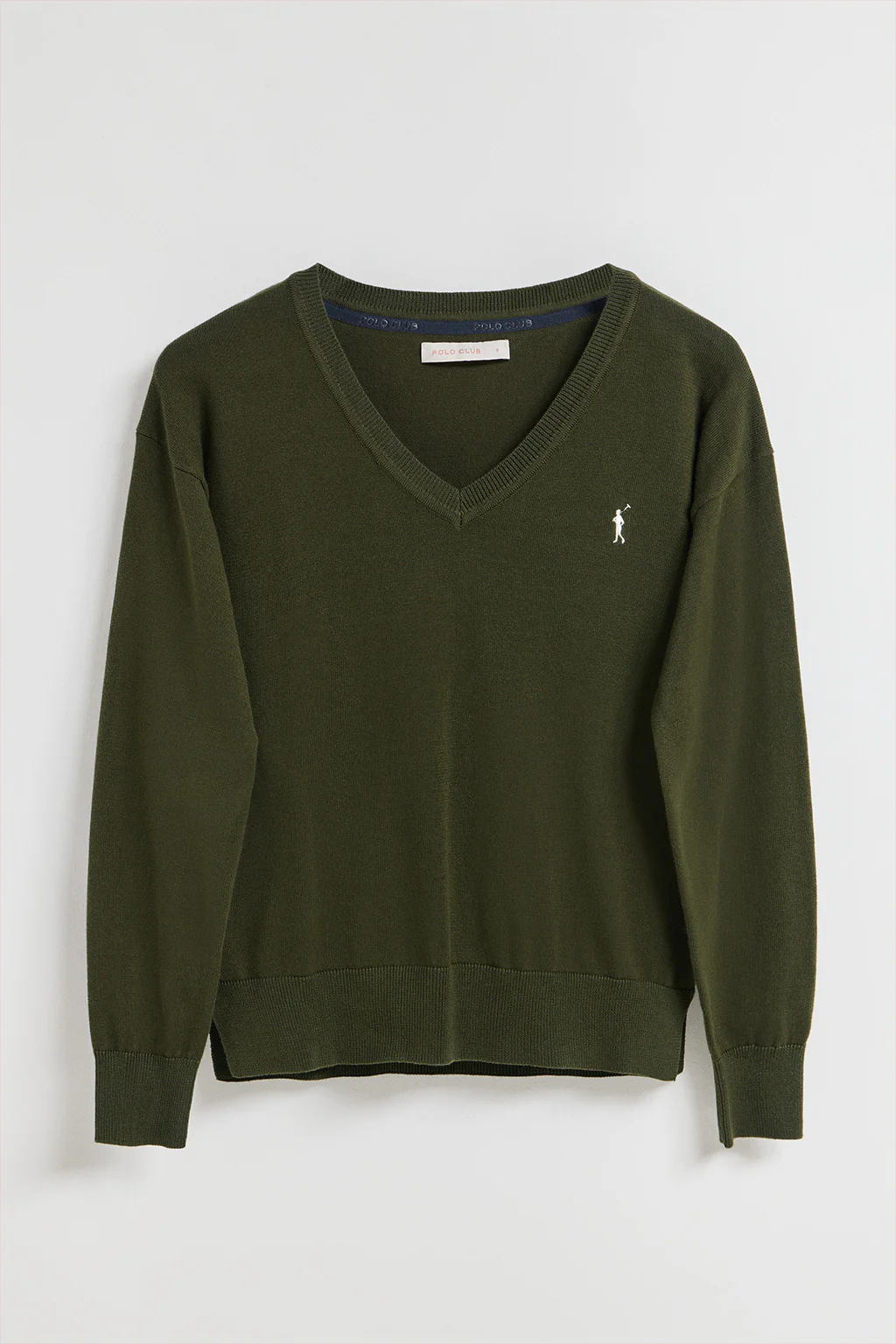 Jersey de punto verde oscuro con cuello de pico y logo bordado Rigby Go - Image 8