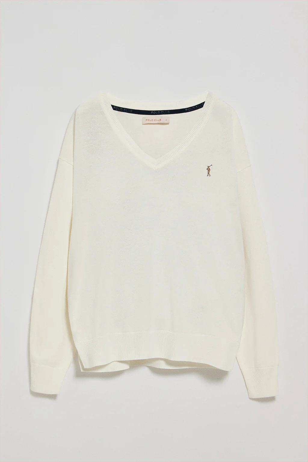 Jersey beige de punto con cuello de pico y logo bordado Rigby Go - Image 5