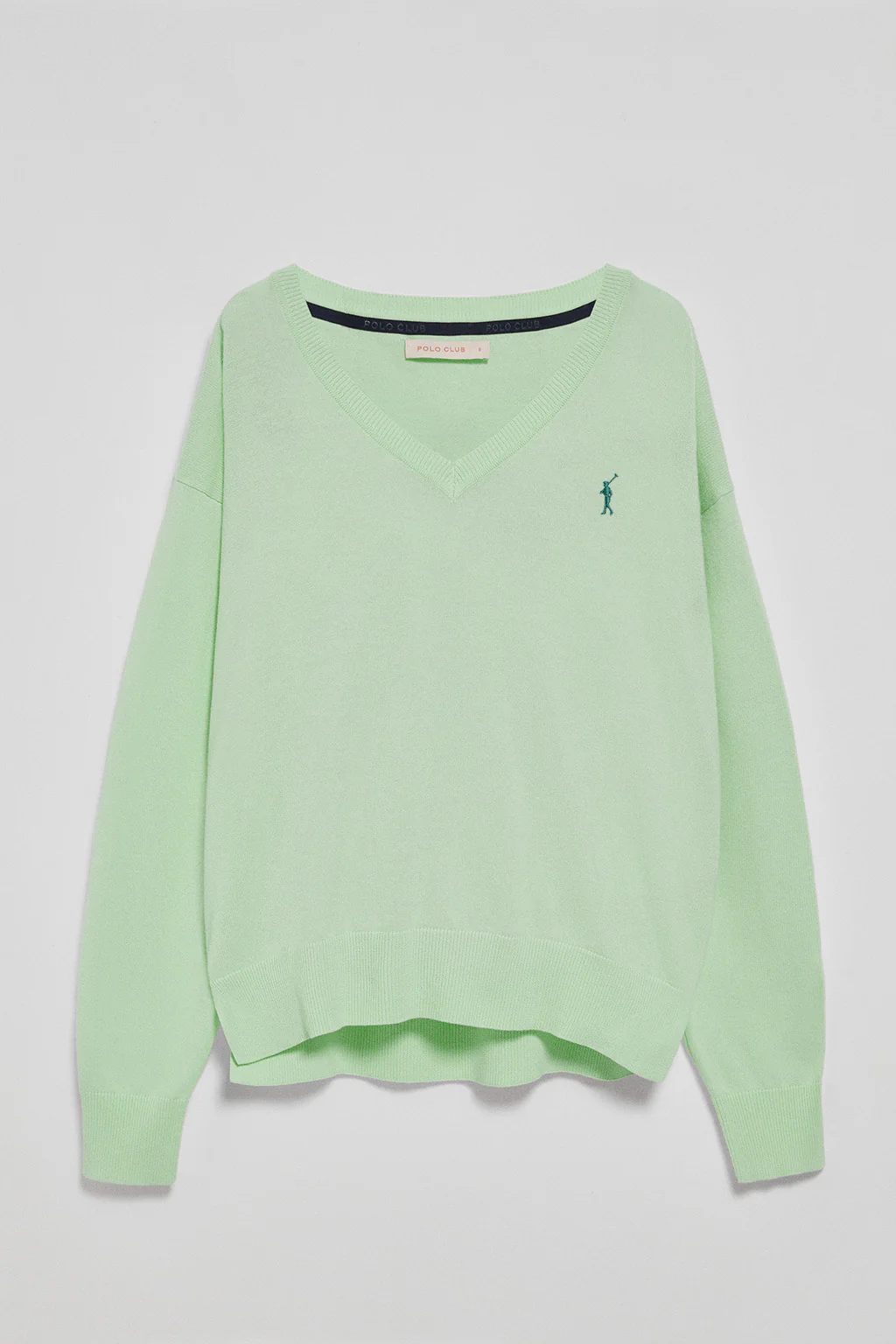 Jersey color menta de punto con cuello de pico y logo bordado Rigby Go - Image 5