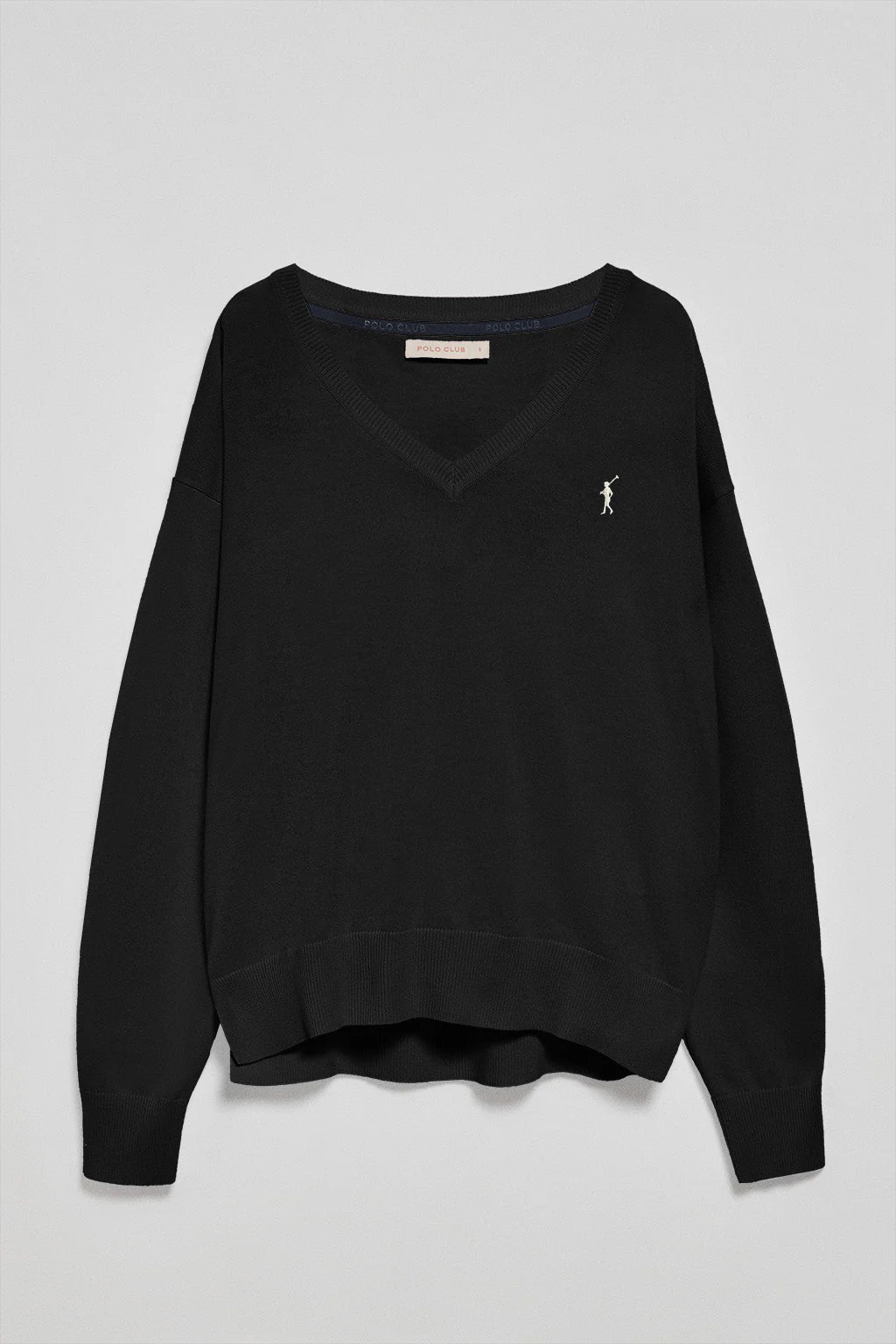 Jersey negro de punto con cuello de pico y logo bordado Rigby Go - Image 5