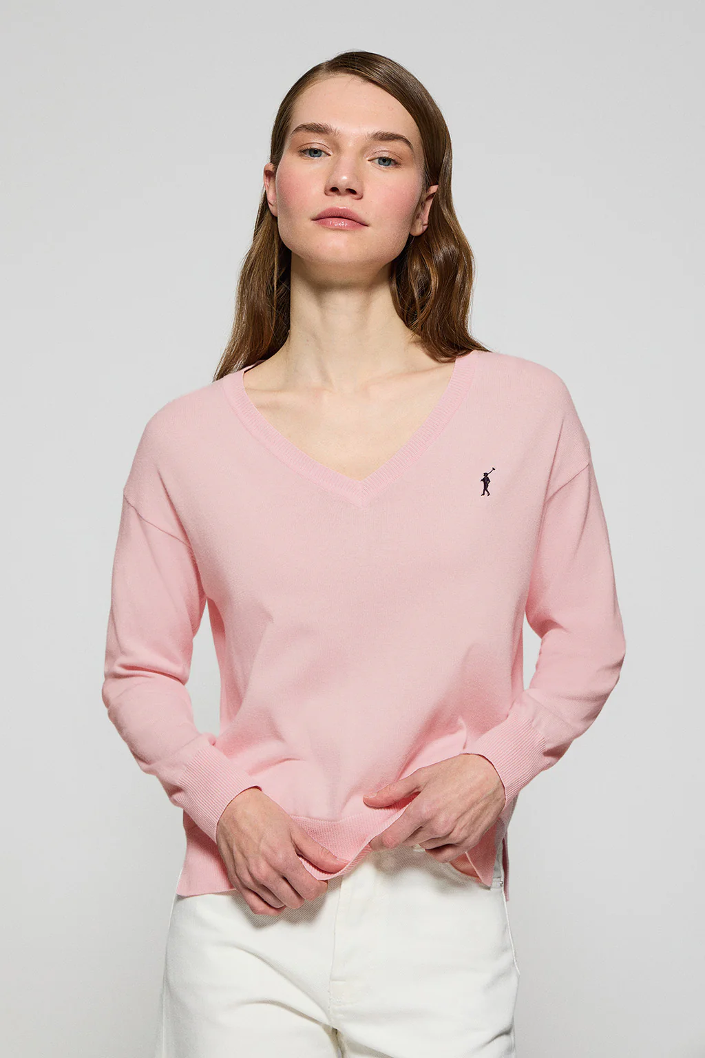 Jersey rosa de punto con cuello de pico y logo bordado Rigby Go