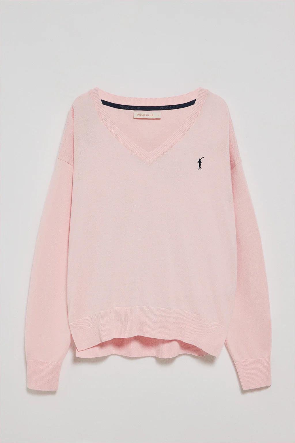 Jersey rosa de punto con cuello de pico y logo bordado Rigby Go - Image 9