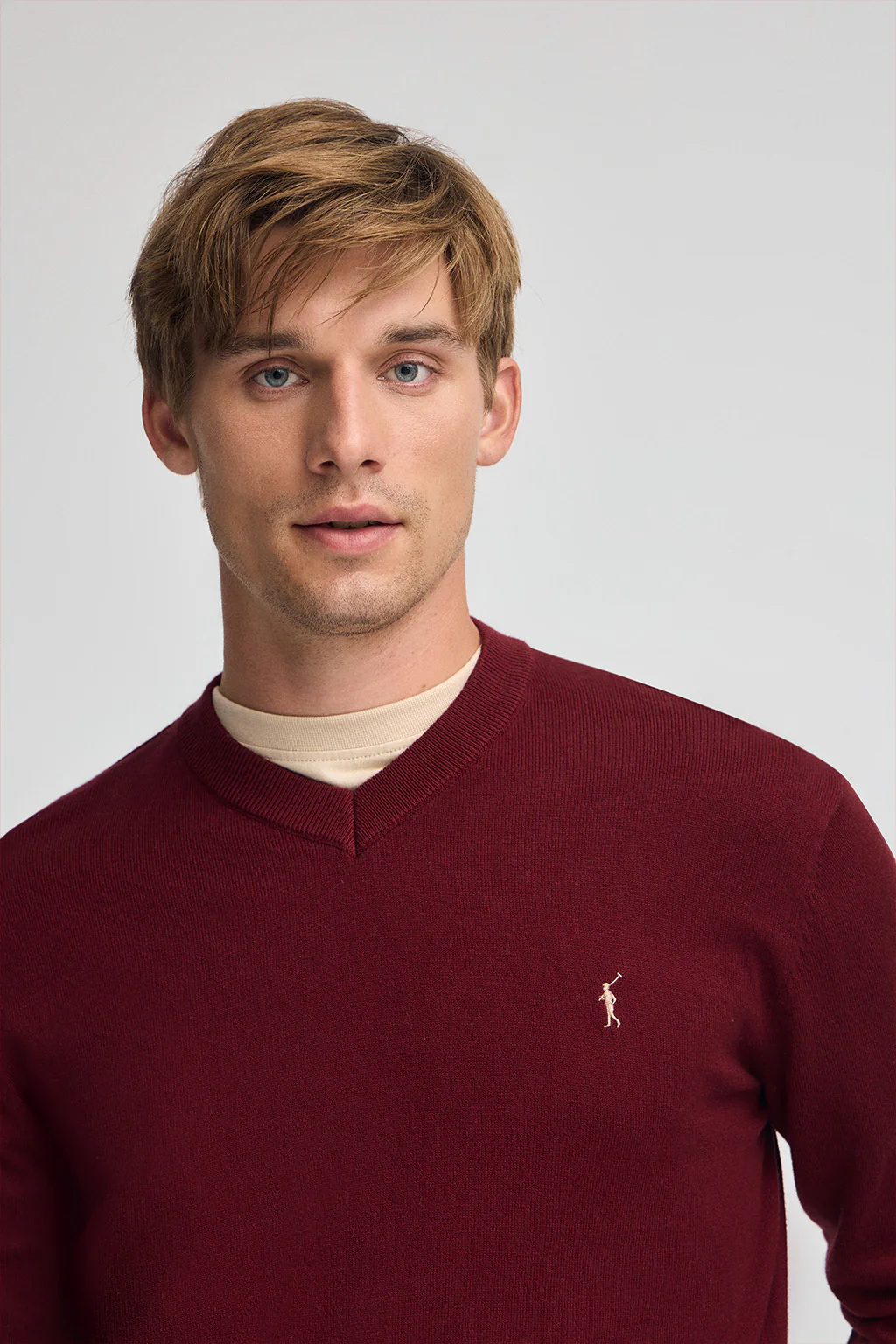 Jersey granate de cuello pico y mezcla lana con bordado Rigby Go - Image 2