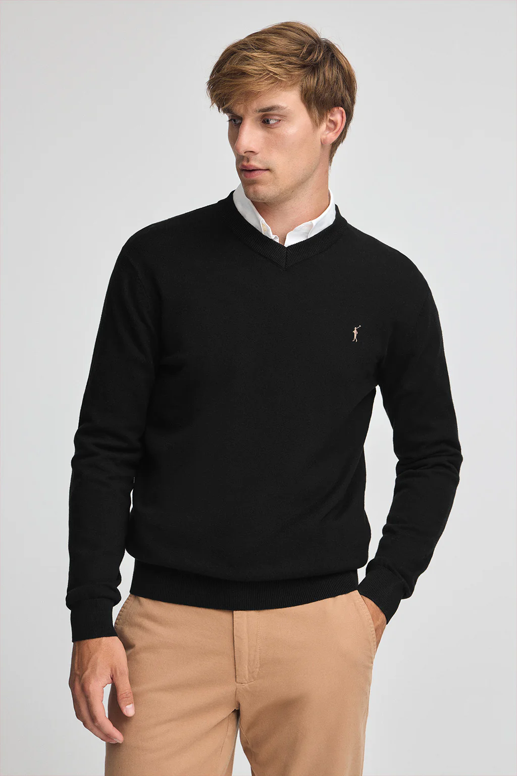 Jersey negro de cuello pico y mezcla lana con bordado Rigby Go - Image 2