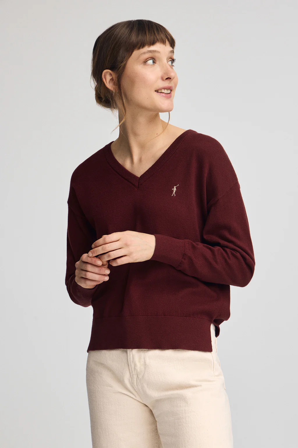 Jersey granate de cuello pico con mezcla de lana y bordado Rigby Go